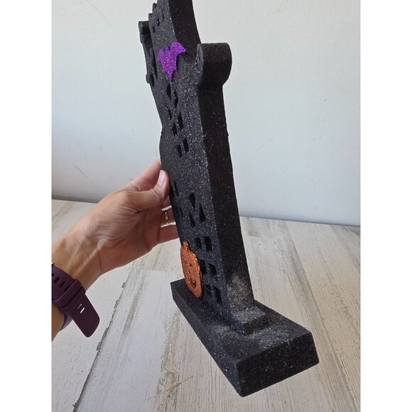 Glitter haunted house Halloween decor pumpkin bat sparkle black - Picture 4 of 6